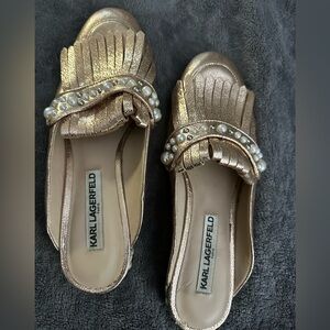 Karl Lagerfeld Rose Gold Flats with pearl embellishments